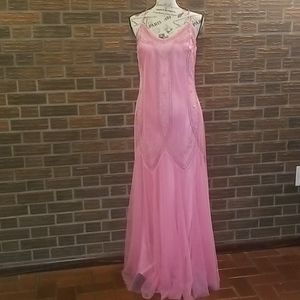 Beaded Spaghetti strap pink long dress